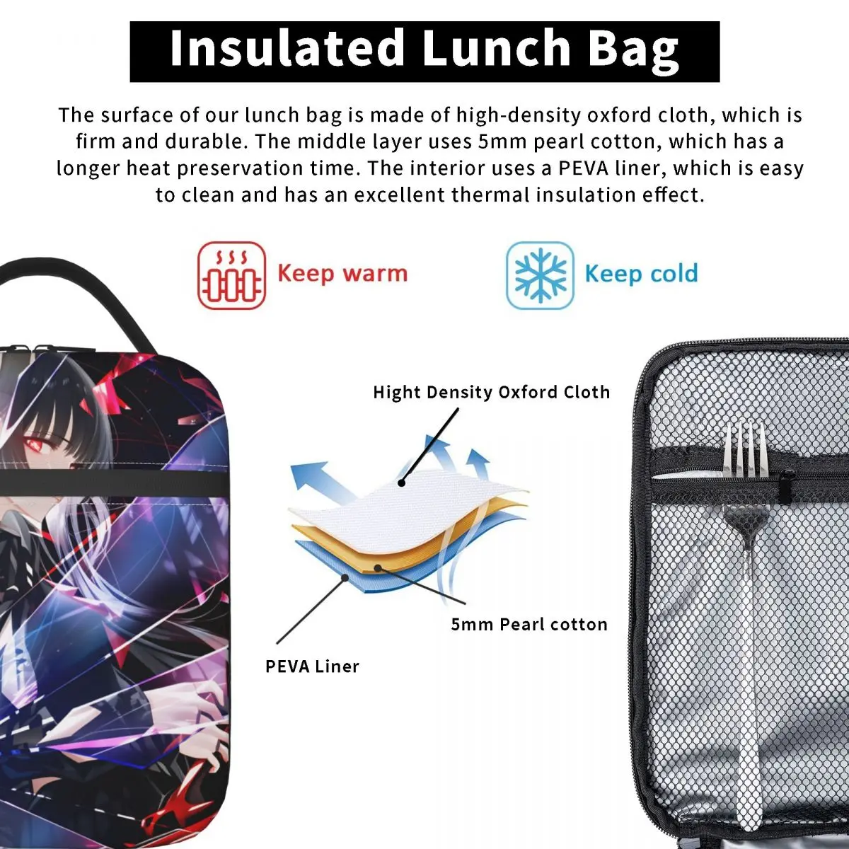 لطيف Chisa حقيبة الغداء Wuthering موجة عادية علب الاغذية السفر المحمولة معزول حمل أكياس الغذاء ل الرسم تصميم حقيبة للحفاظ على البرودة