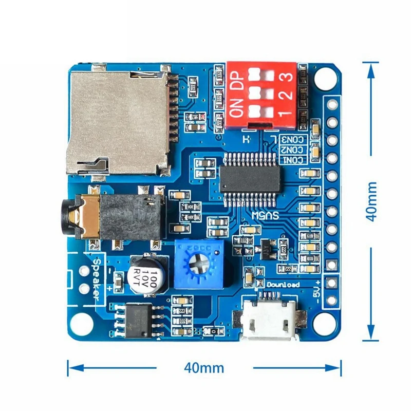 Sprachwiedergabemodul MP3-Player-Modul + Speicherkarte UART I/O Trigger Klasse D Verstärkerplatine 5W DY-SV5W