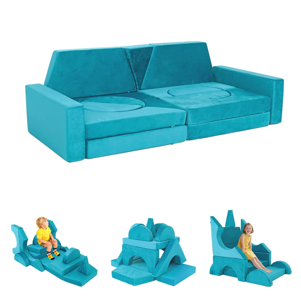

15pcs Modular Kids Play Couch - Fort Building Kit, Convertible Sofa for Boys & Girls