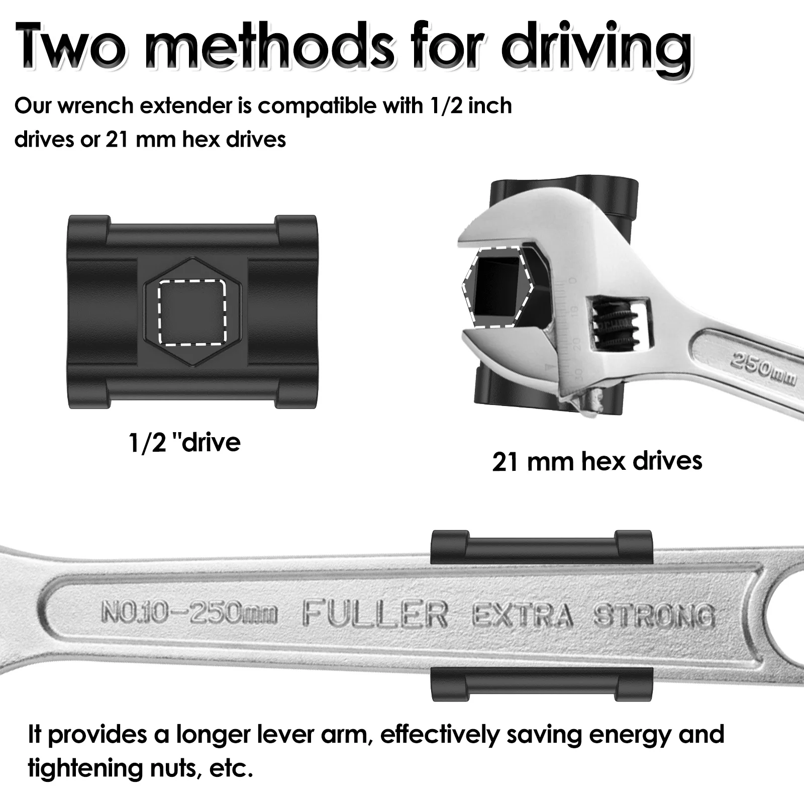 Wrench Extender Adaptor Compatible with 1/2inch Drive and 21mm Hex Drive Magnetic Wrench Extension Tool High-Carbon Steel Wrench