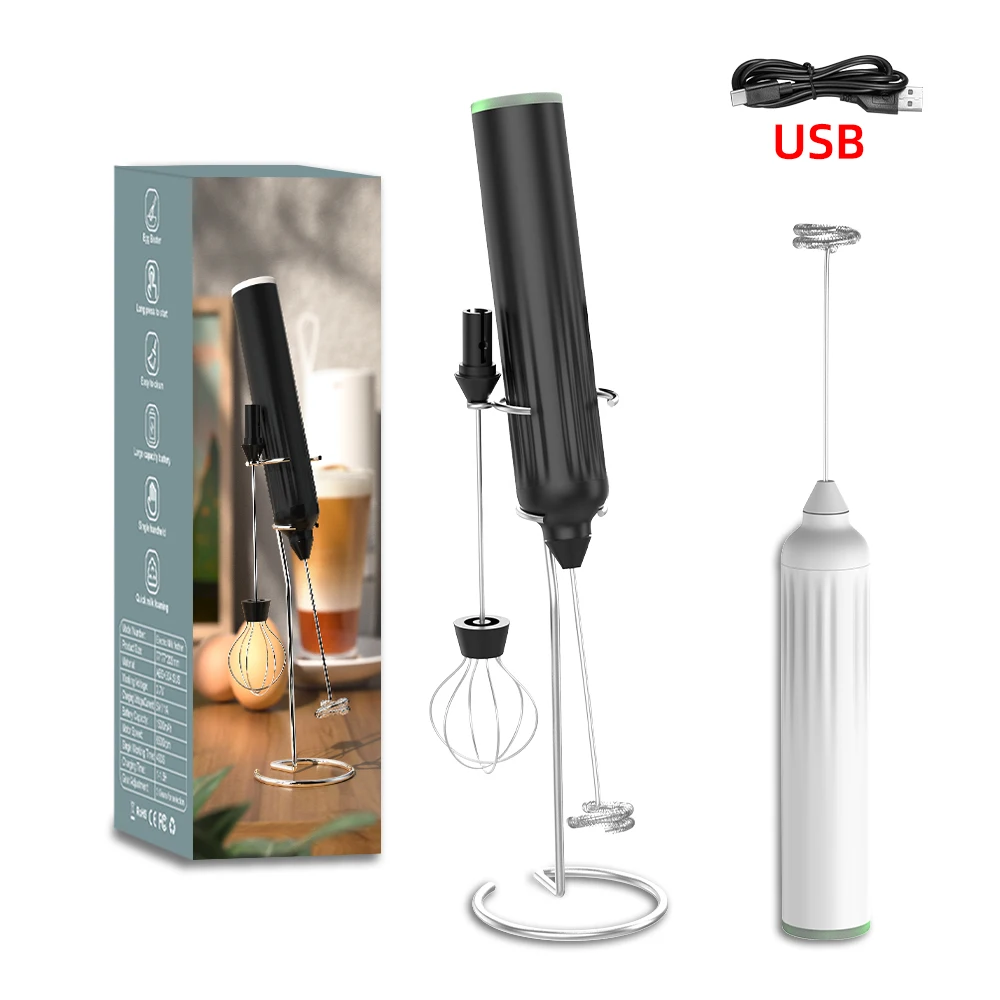 Electric Milk Frother USB Rechargeable Wireless Milk Foamer Coffee Whisk Mixer Egg Beater Mini Frother Handle Stirrer 3 Speeds