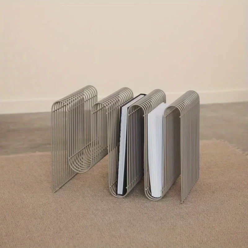 Industrial Style Side Table with Storage Designer Metal Magazine Rack Creative Sofa End Table for Books/Decor Modern Wire Basket