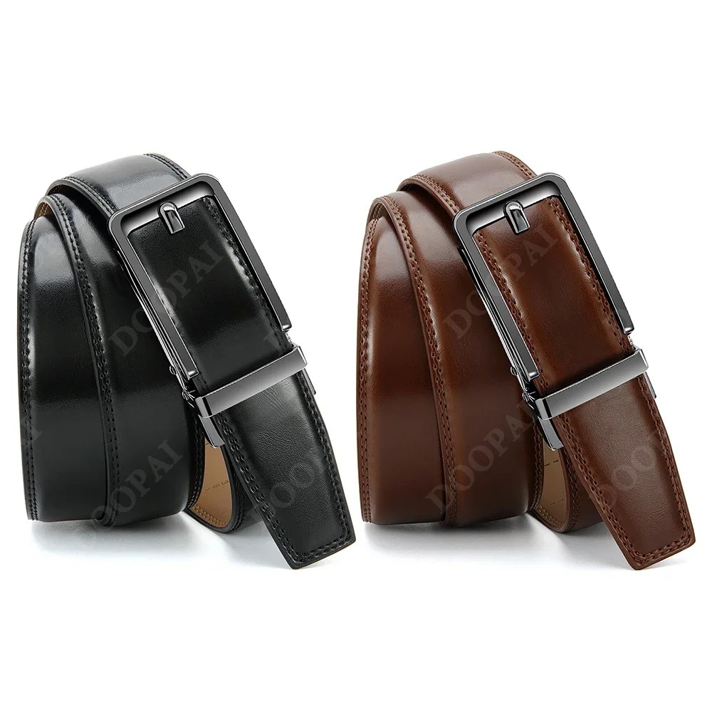 2Pcs Men's Leather Ratchet Comfortable Buckle Belt Sliding Buckle, Designed Belt Suitable for Almost Any Occasion and Clothing