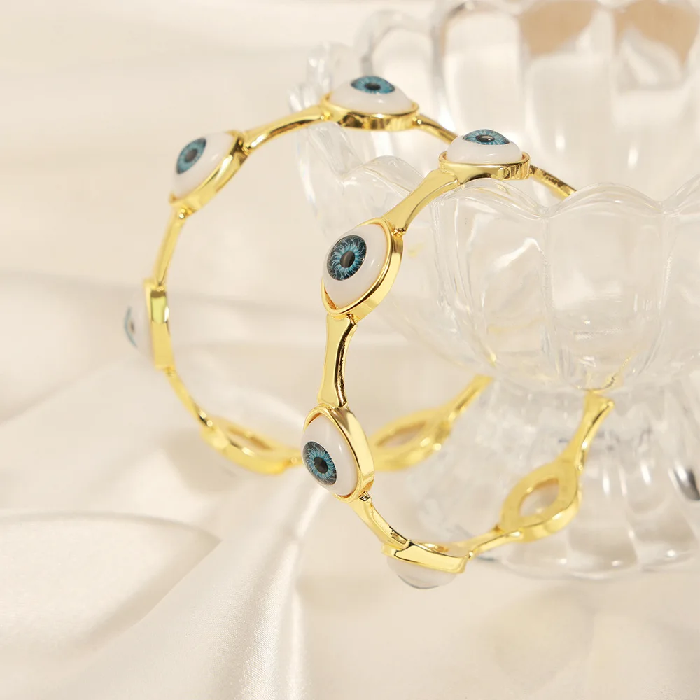 Enamel Eye Heart Rings Open Bangles Copper Adjustable Turkish Evil Eye Bangle Ring Set for Women Girls Jewelry