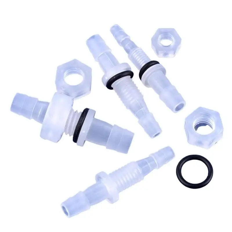 5 Sets Aquarium Tank Air Pump Adapter Go Through Plate Hose Joint M6-M16 To 3-12mm PP Pagoda Direct Connector With Nut ​O-Ring