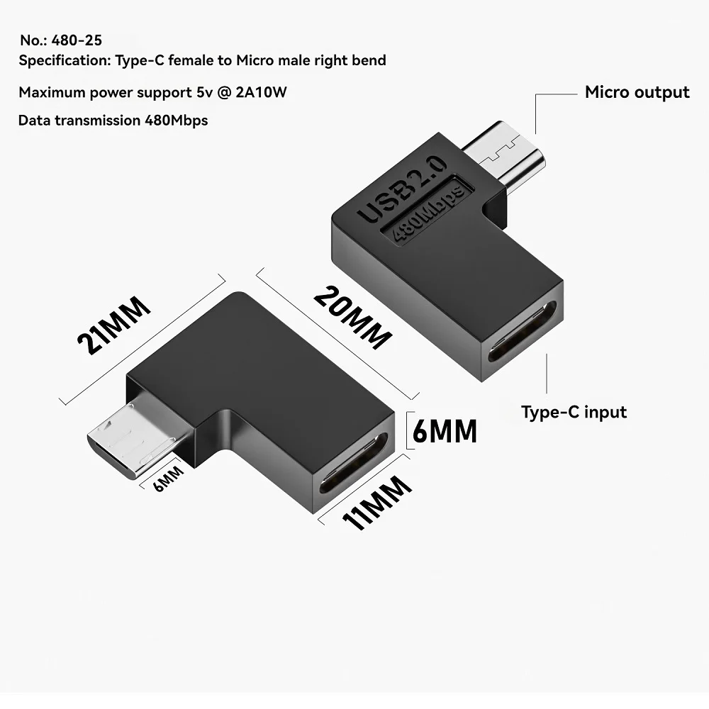 Type-C Female To Micro Male USB 2.0 Adapter Microphone Interface At 480Mbps Data Transmission 10W Fast Charging Adapter