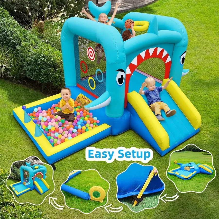 Inflatable Bounce House: Jump Bouncer Castle Slide Combo - 7 in 1 for Kids 3-6 - with 370W Blower - for Indoor Outdoor Play