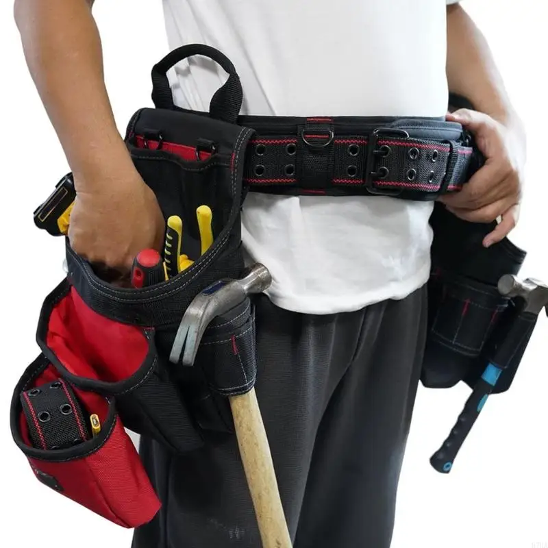 Padded Tool Belt with Double-Prong Metal Closure, 4 Metal Connectors, and Adjustable Waist Support for Tool Carry 87HA