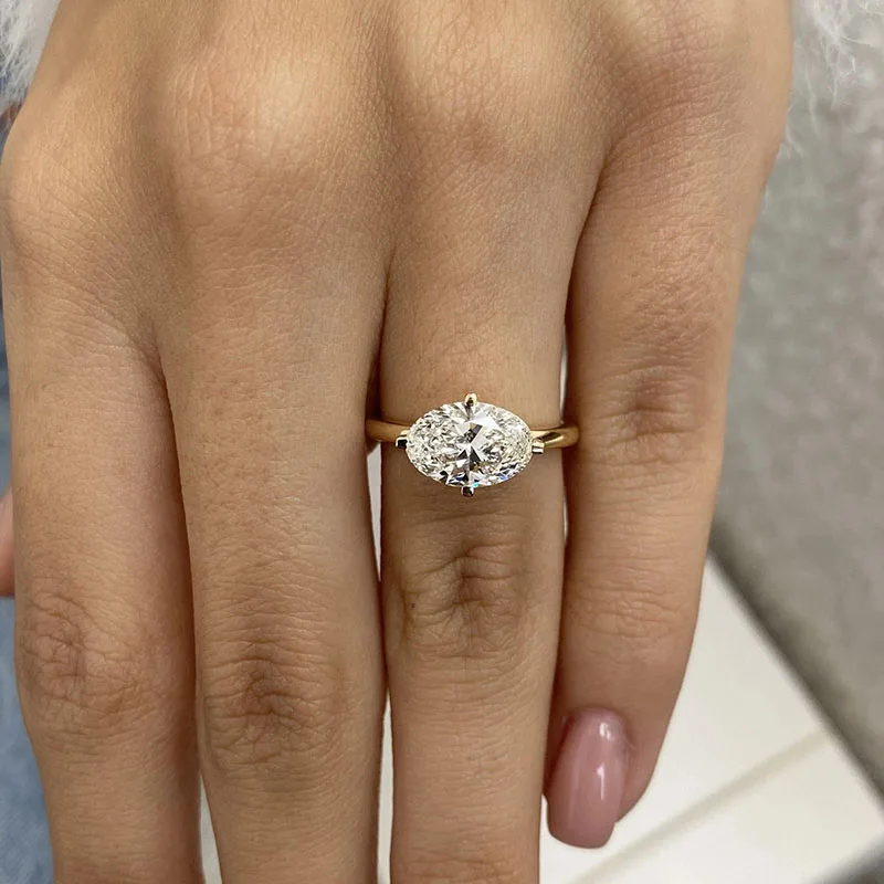 IGI Certified 1.5 CT Lab Grown Diamond Horizontal Oval Cut Ring EF Color VVS-VVS Solitaire Diamond Wedding Ring For Lady
