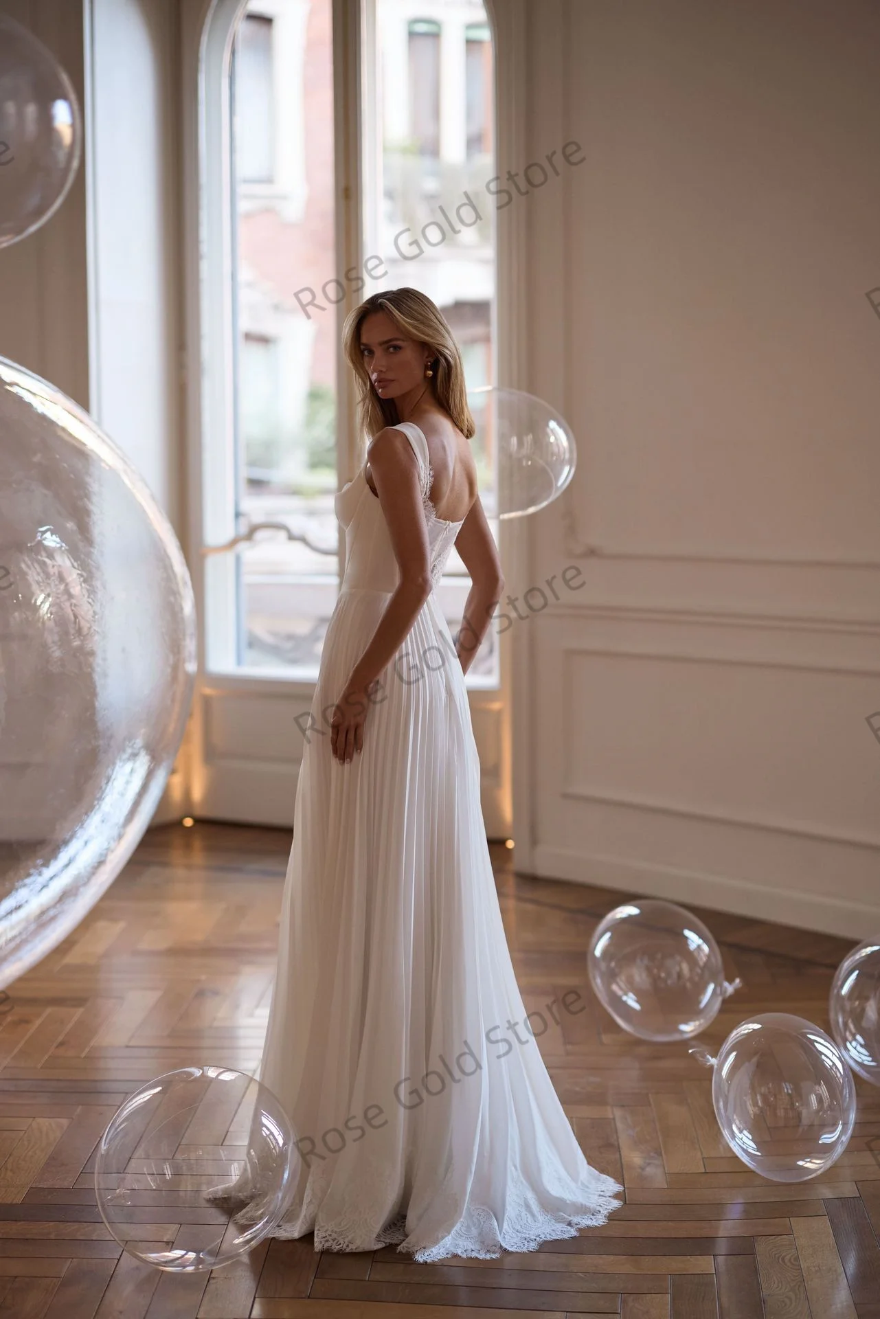 Elegant Sweetheart Wedding Dress for Women Customized Pleats Lace Floor Length Robes de Soriee Ruched Backless Bridal Gowns