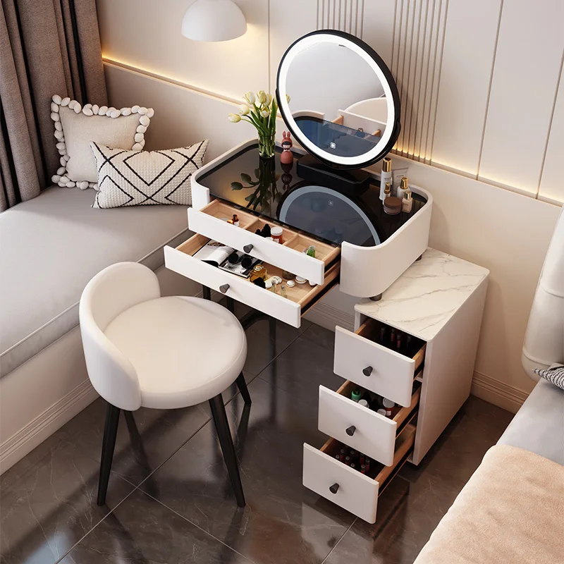 

Dressing Table Bedroom Modern Simple and Light Luxury Stone Plate Makeup Cabinet Mirror Mini Storage Integrated