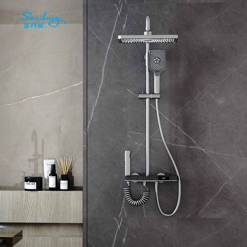 2022 새로운 디자인 구리 Douche 4 방향 욕실 디지털 피아노 키 샤워 수도꼭지 세트 믹서 그레이 색상, 그레이 색상