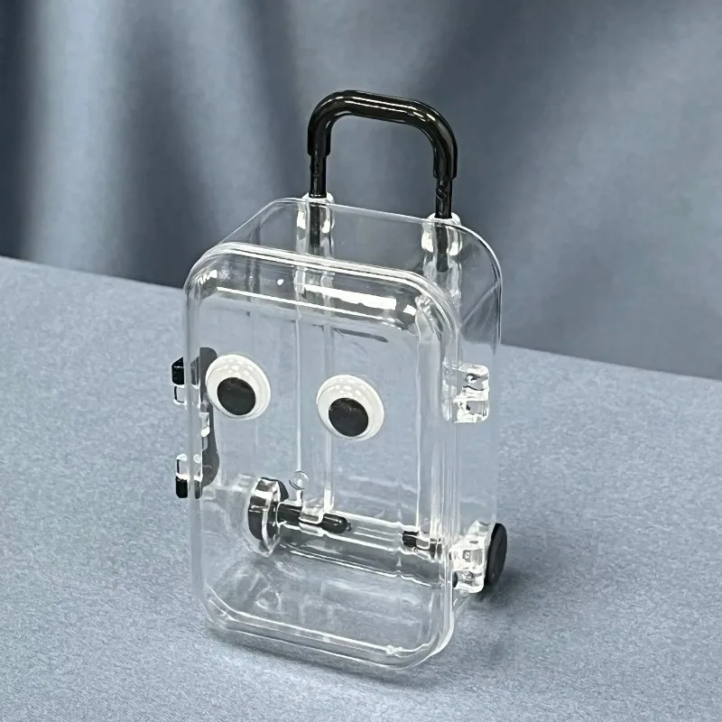 Ultra Mini Clear Trolley Jewelry Storage Box Movable Retractable Wheels Small Accessory Organizer Case Mini Luggage Display Box