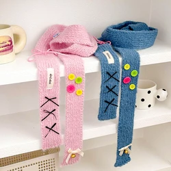 Colorful Scarf Women Bows Long Skinny Belt Necktie Neck Scarf Skinny Scarf Strips Neckerchief Spring Autumn Thin Knitted Scarf