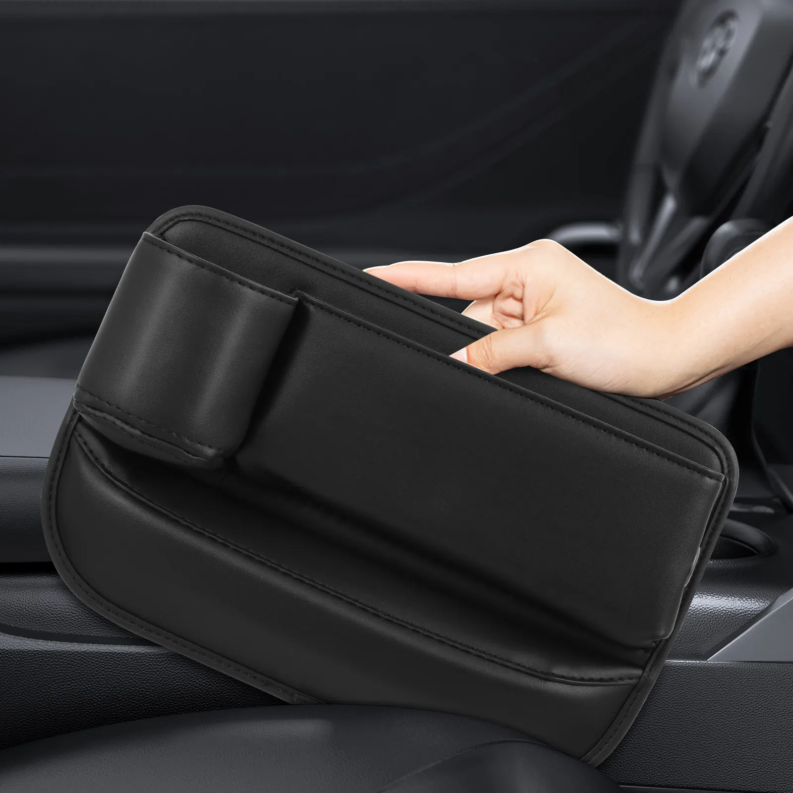 

Премиальный органайзер для хранения в автомобиль с подстаканником для левого сиденья, многофункциональный органайзер для салона автомобиля