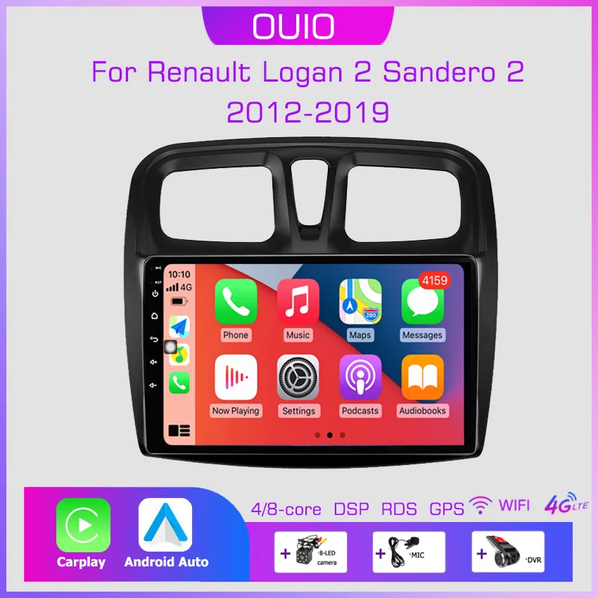 2din Android10 Automotive multimedia player stereo Carplay Auto GPS Navigation DSP For Renault Logan 2 Sandero 2 2012-2019