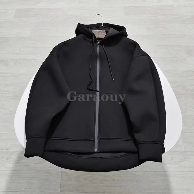 Garaouy 2024 Spring Women Simple Hooded Long Sleeve Zip Hoodie Jacket Female Casual Fashion Street Oversized Asymmetric Coat New