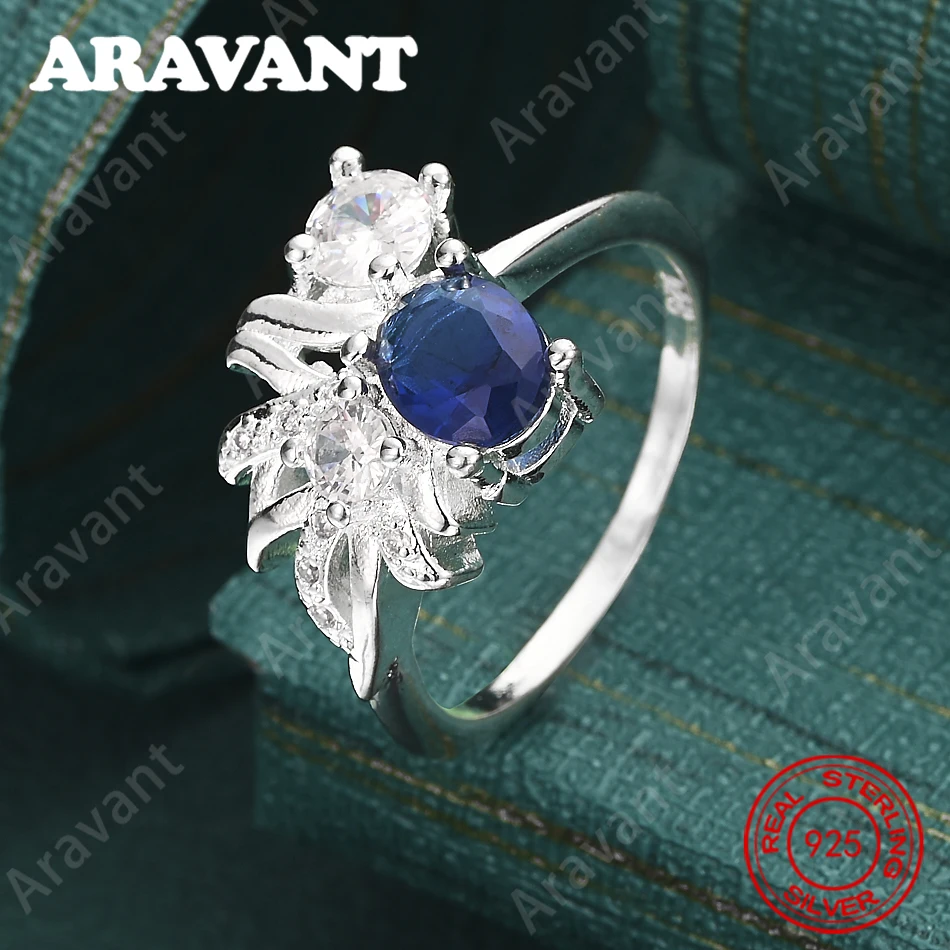 925 Sterling Silver Ring With Blue Zircon 7-10#: Elegant And Charming Everyday Jewelry For Women, Perfect For Engagements.