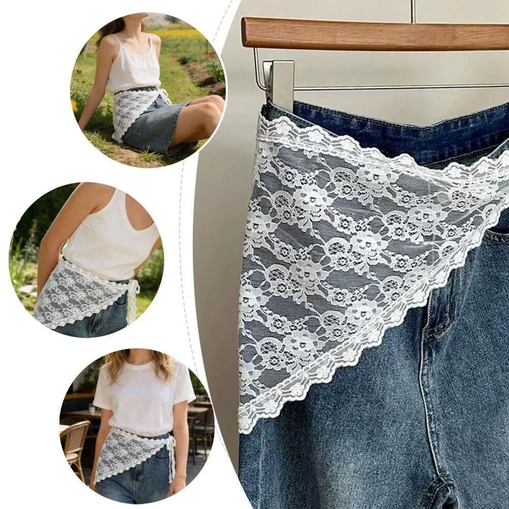 Y2K Stacked Lace Half Skirt Embroidered White Floral Lace Layering Belt For Jeans, Dresses & Skirts Summer Clothing Accessories