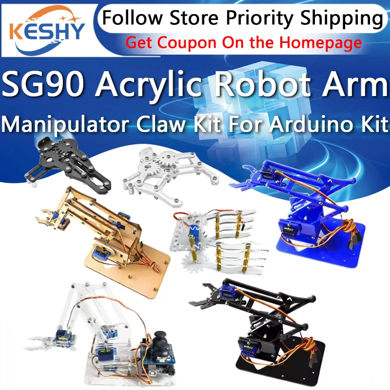 SG90 MG90S 4 Dof Unassembly الاكريليك الميكانيكية روبوت مناور مخلب عدة لاردوينو روبوت الذراع مجموعة البخار برمجة روبوت الذراع #6