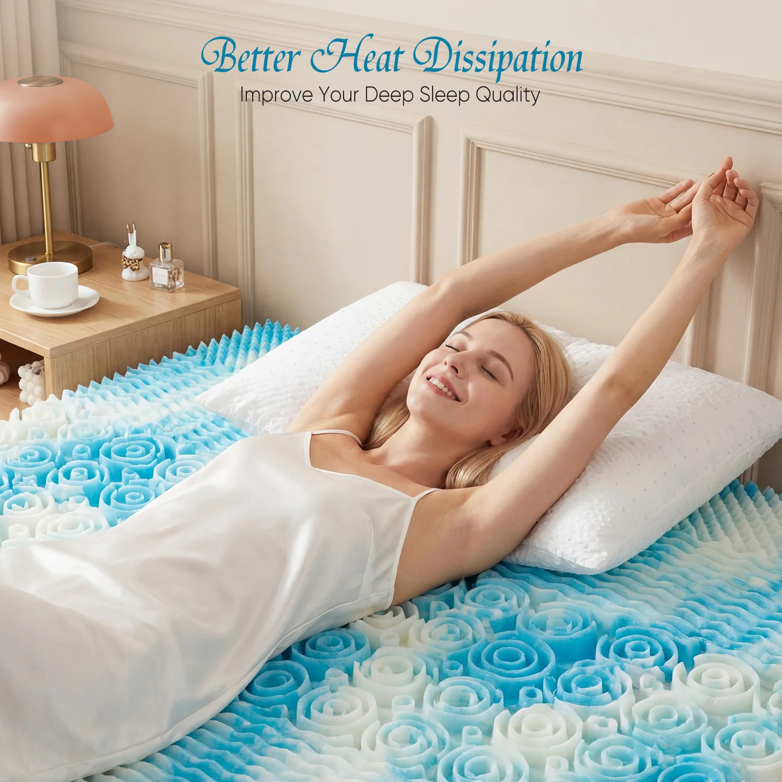 MCQ 3 Inch 5-Zone Memory Foam Mattress Topper Breathable Cooling Gel Infused Pressure Relief Soft Bed Topper