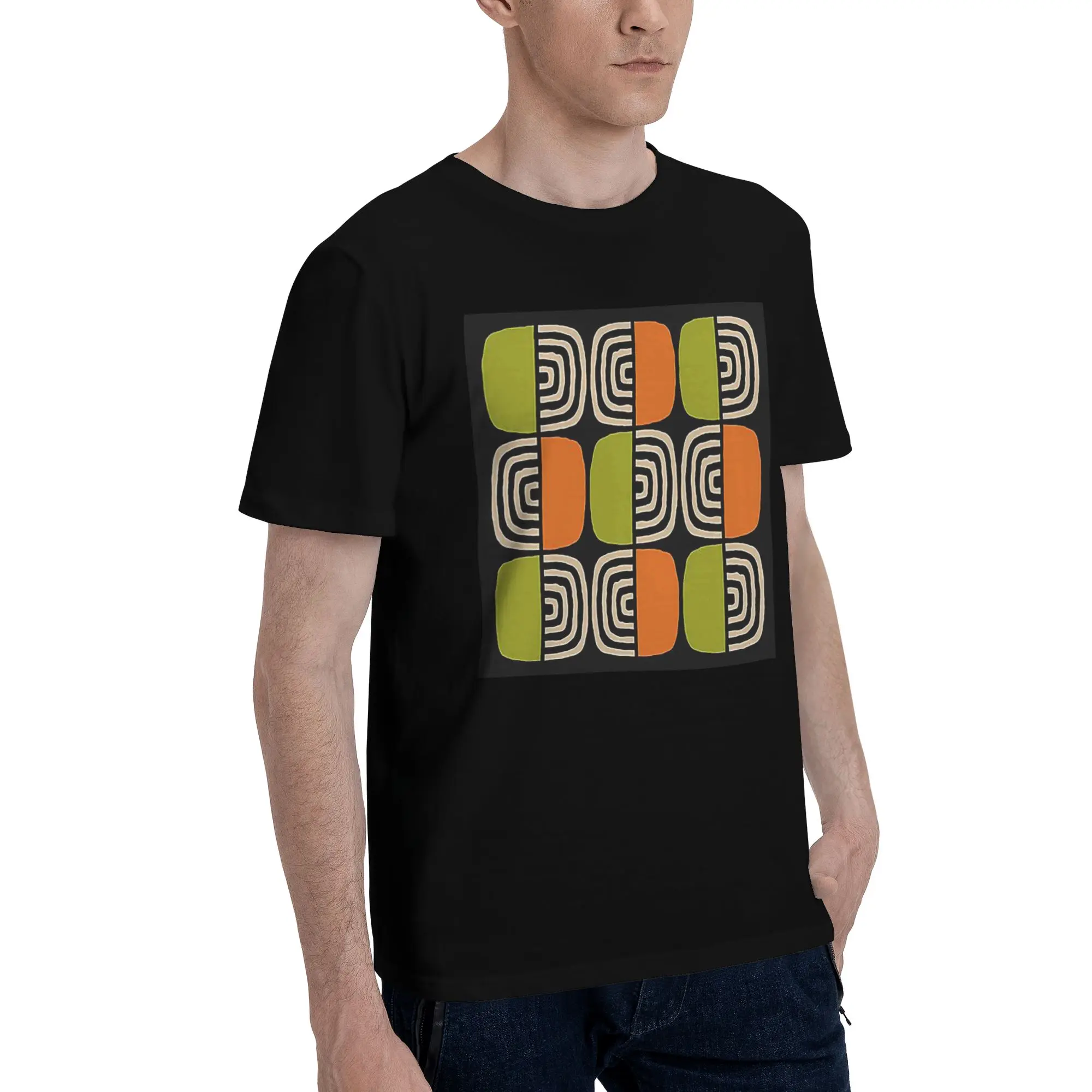 

Half Concentric Circle Black Orange Green and Beig Men T-Shirt Plus Size T Shirts Men's Round Neck Cotton Tees Short Summer Male