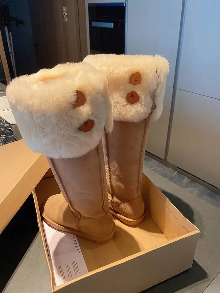 2025 الشتاء المرأة فروي مكبل الثلوج الأحذية الصوف اصطف طويل العجل الأحذية سميكة الركبة عالية العجل الثلوج الأحذية #3
