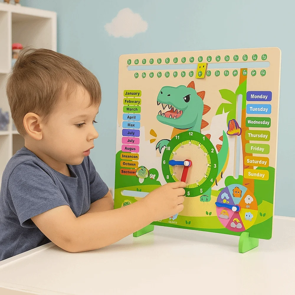 Season Weathers Daily Calendar Teaching Clock Puzzle Time Cognition 6 in 1 Teaching Clock Portable Interactive