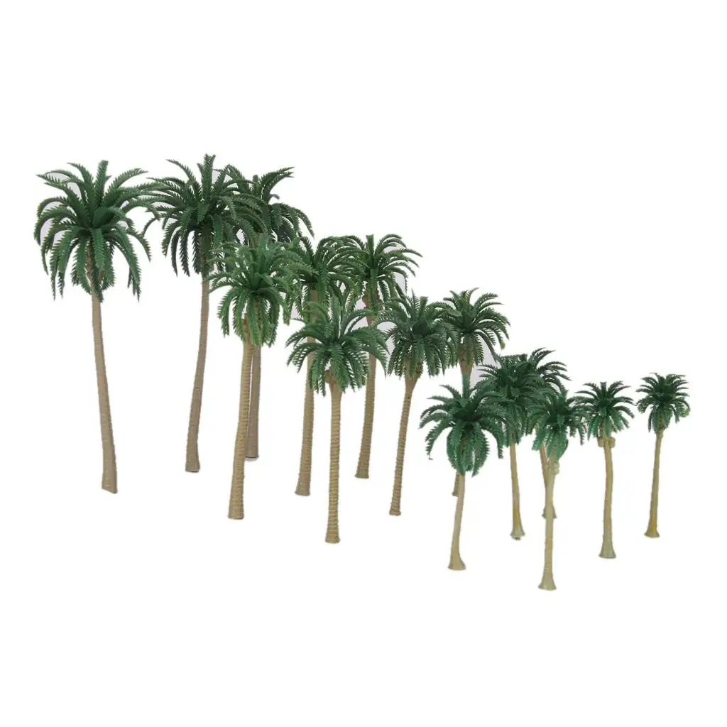 Plastic 15pcs Model Coconut Palm Trees Layout Train Railway DIY Accessory