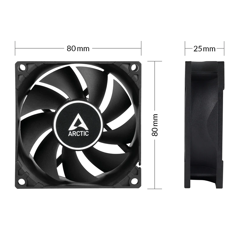 ARCTIC F8 PWM PST Black - 80 mm PWM PST Case Fan with PWM Sharing Technology (PST), Very Quiet Motor,  Fan Speed:300-2000 RPM