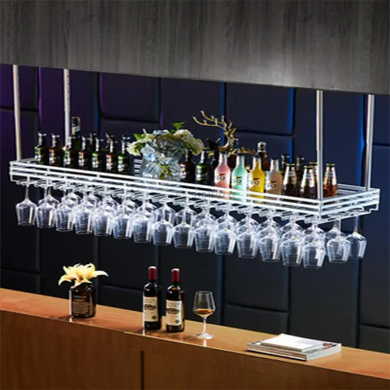 Metal Wine Glass Rack Upside Down Ceiling Hanging Goblet Glass Cup Holder Hanger Storage Organizer Home Bar Pub Wine Shelf Rack