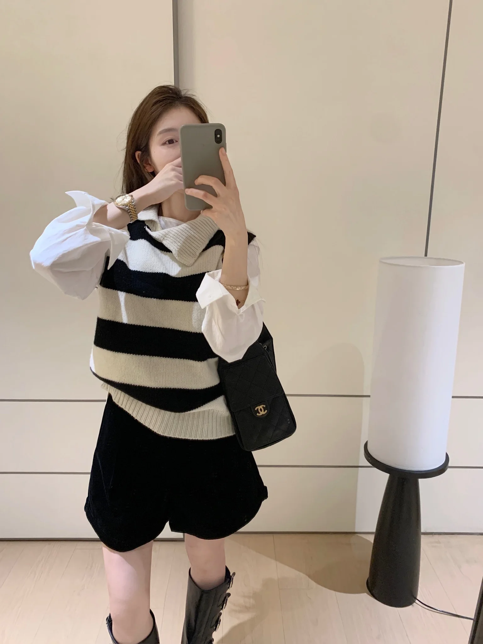 

Faionable Slim Fit Knitted Vest Svel Turn-down Collar Layering Sle Casual Stripe Pattern V-ne Women's Autumn Top
