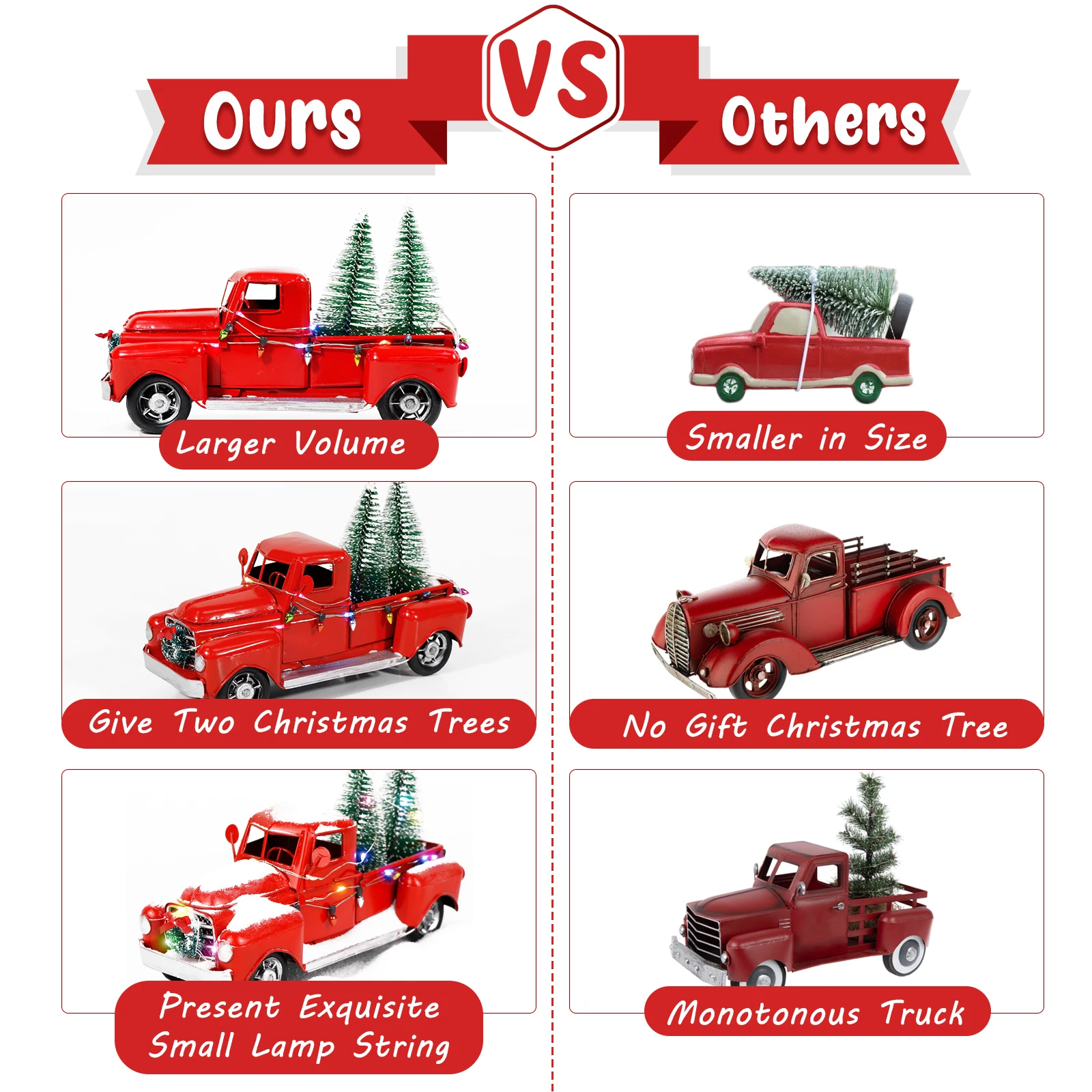 OurWarm Christmas Red Truck Desktop Decoration Ornaments Kids Xmas New Year Gifts Vintage Metal Home Decoration