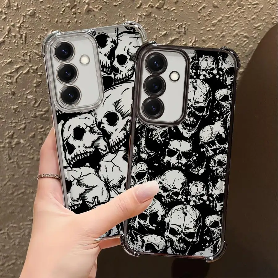 واضح غطاء القضية لسامسونج غالاكسي A21s A24 A52 A16 A17 A15 A13 A26 A25 A33 A35 A36 الرعب موضة الجمجمة الفن