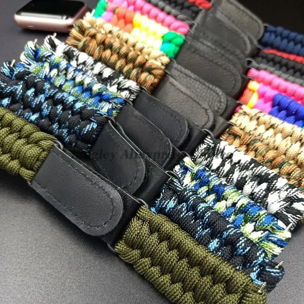 Outdoor Men Sport Braided Band 20mm 22mm for Samsung Galaxy Watch 7 6 5 4 3 Nylon Rope Strap Bracelet for Huawei Leather Clasp