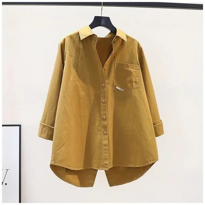 2024 Summer Korean Edition Casual Design Sense Back Split Shirt Women's Loose 3/4 Sleeve Shirt Cardigan Top Solid Color Commuter