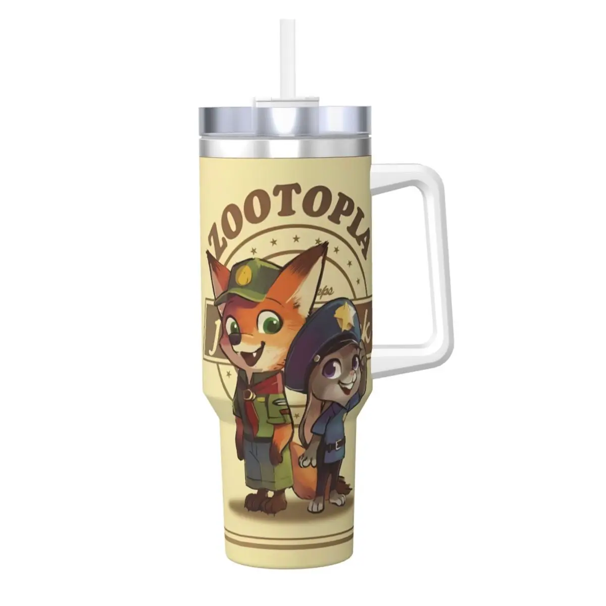 Stainless Steel Tumbler Cartoon Zootopia Print Mugs Cup With Straws Travelist Water Bottle Heat Large Capacity Thermal Mug