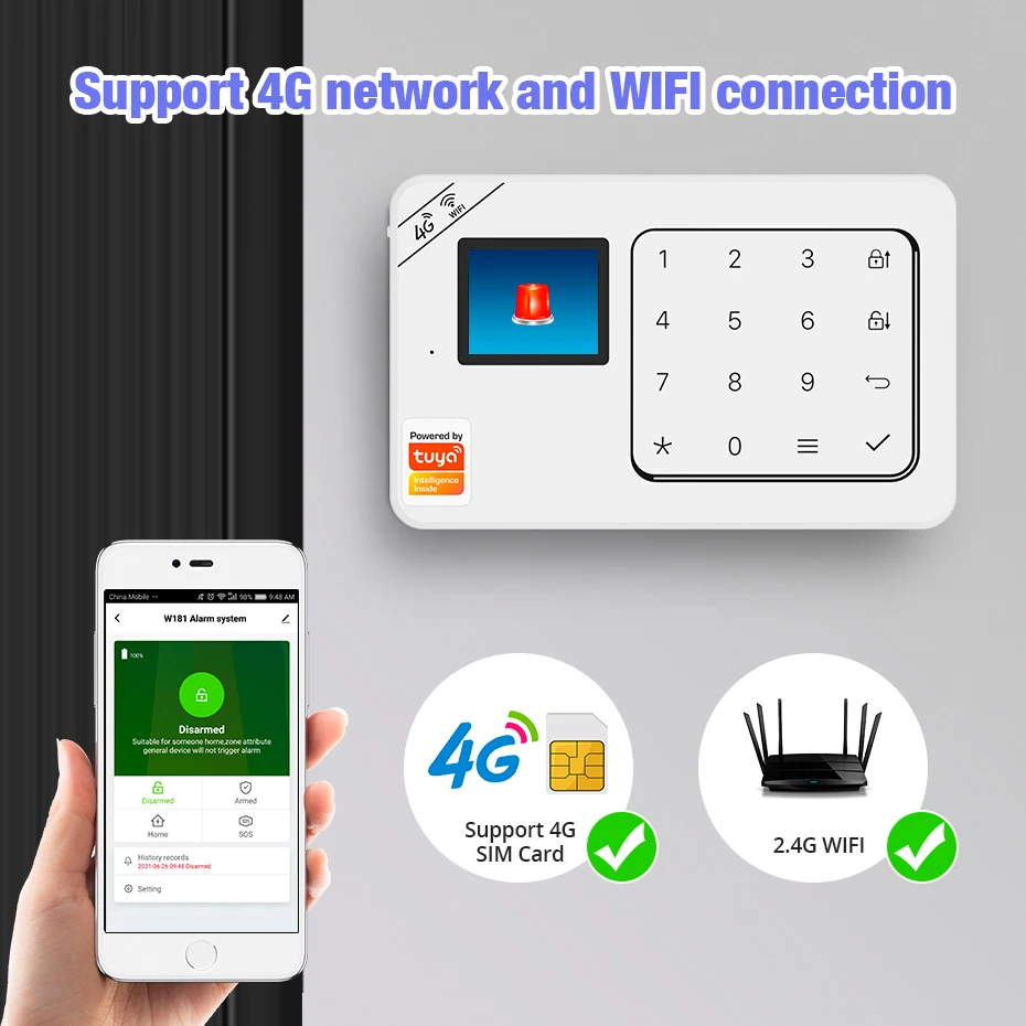 System alarmowy domowy Tuya Smart 4G WiFi Bezprzewodowy alarm bezpieczeństwa domu Ochrona przed włamaniem Antykradzieżowy czujnik ruchu PIR Sterowanie aplikacją