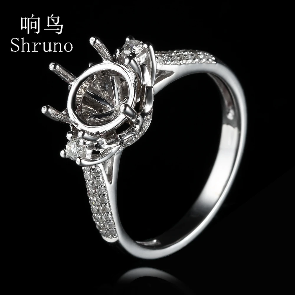 Shruno 8-9mm Round Cut Solid 10K White Gold 0.4ct Natural Diamonds Semi Mount Engagement Ring Women Women Trendy Flower Jewelry