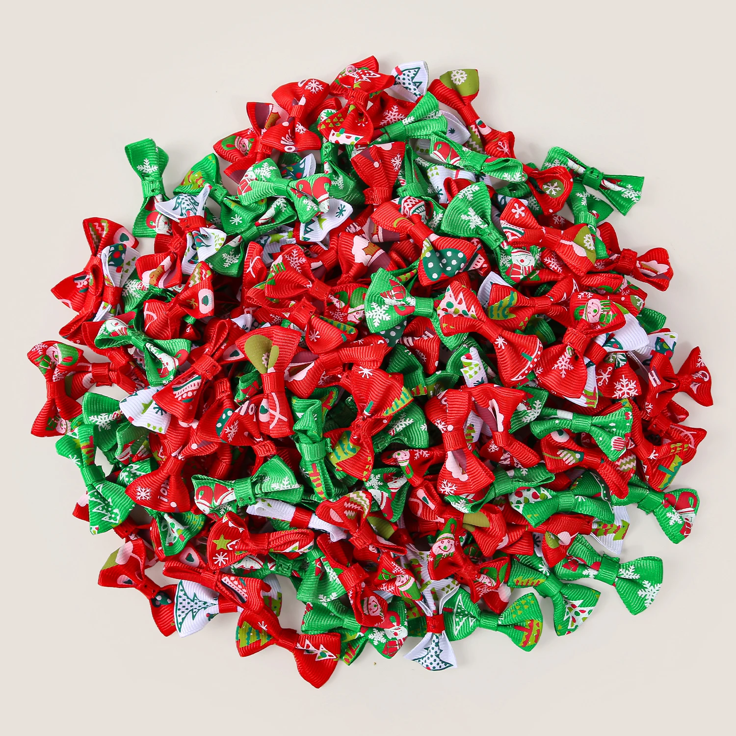 

100/200pcs Christmas Tree Snowflake Print Mini Bow Accessories For DIY Gift Bag Box Clothing Clip Christmas Decor Accessories