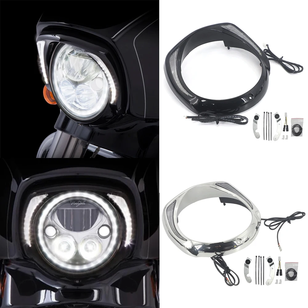 

NEW LED Headlight Bezel Motorcycle For Harley Touring Tri Road King Street Electra Glide Low FLHTCU Ultra Limited Low