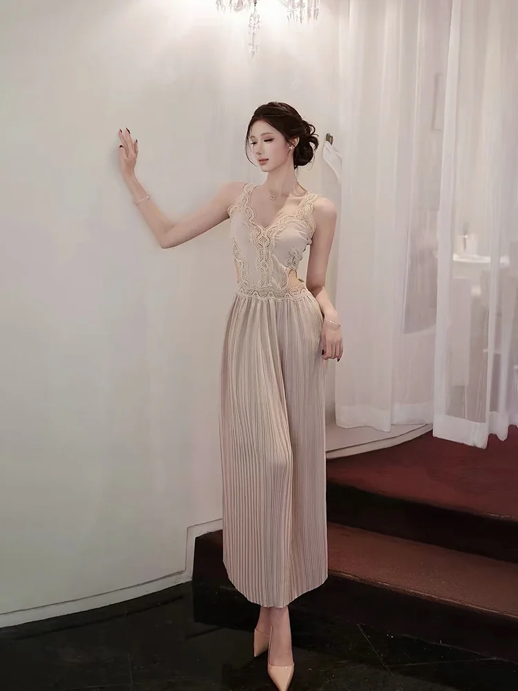 

Elegant Long Lace Embroidery Skirt High Waist Pleated Summer Dress for plus Size Women Stylish City Commute Date Party Wear