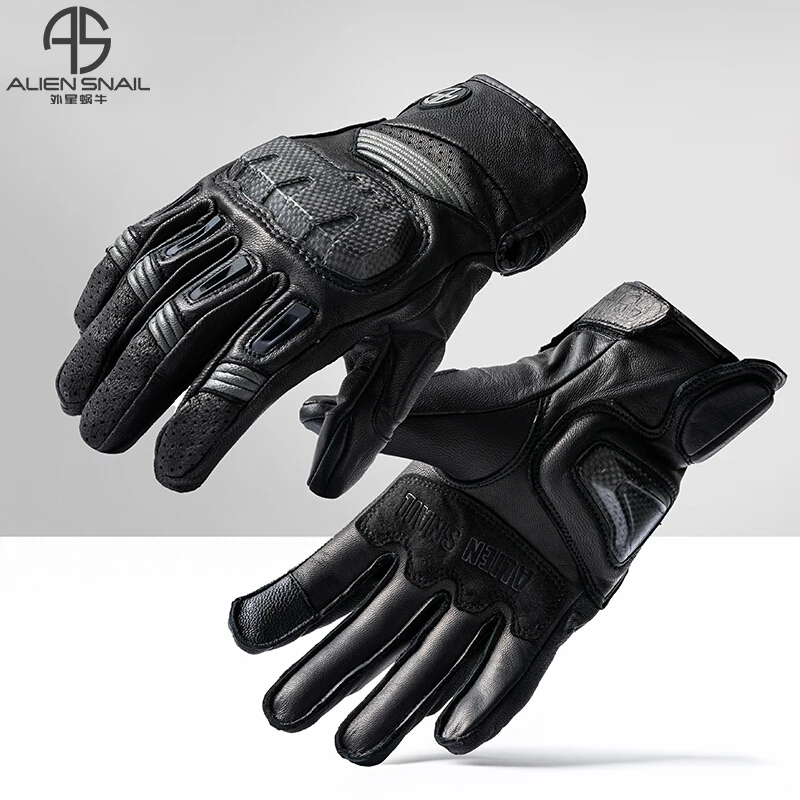 

Alien Snail T6/5 короткие мотоциклетные перчатки из натуральной овчины, четыре сезона, корпус из углеродного волокна, противоударные перчатки для локомотива с сенсорным экраном