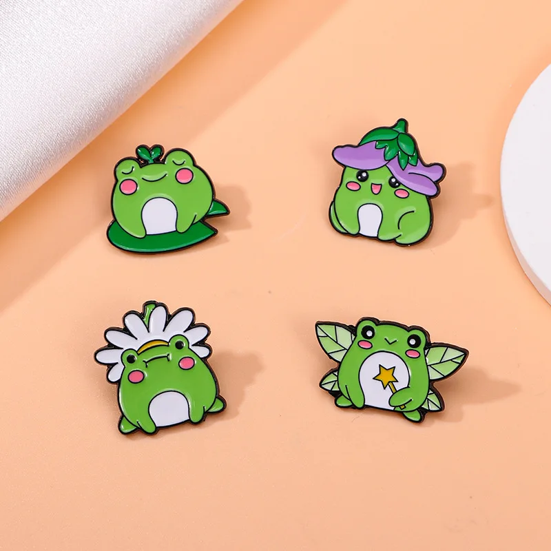 Cute Different Shapes Cartoon Frog Brooch Zinc Alloy Enamel Small Animal Badge Pin For DIY Bag Clothing Hat T-shirt Accessory