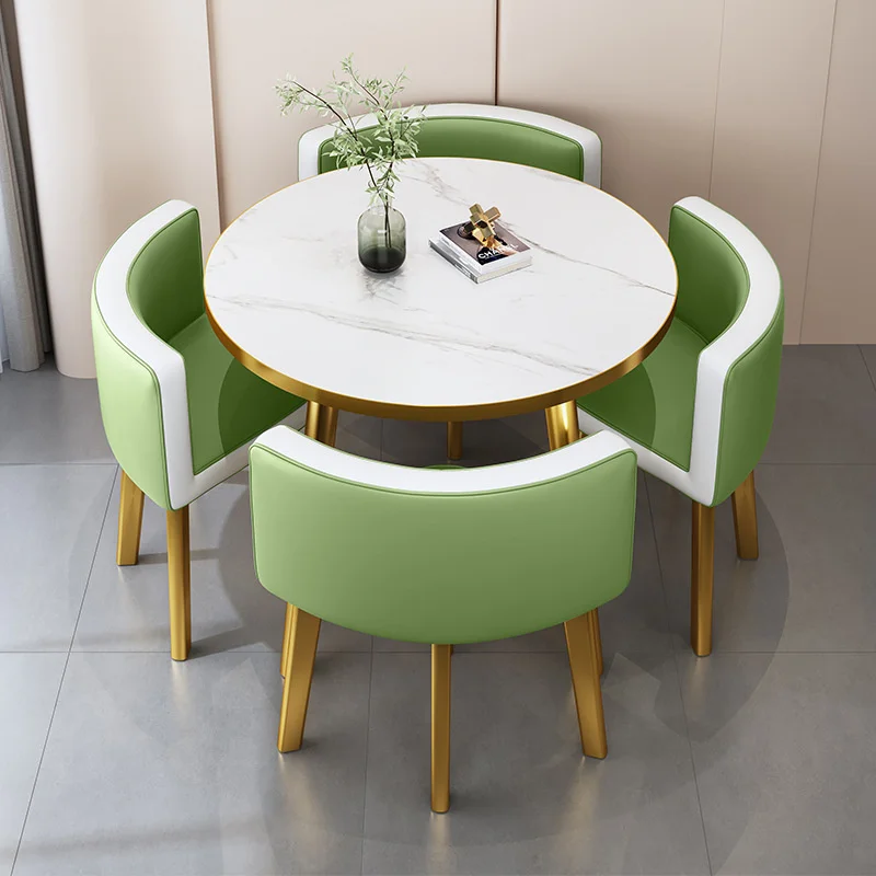 Luxury modern round dining table and chair set with metal legs, suitable for 4 people, dining room furniture