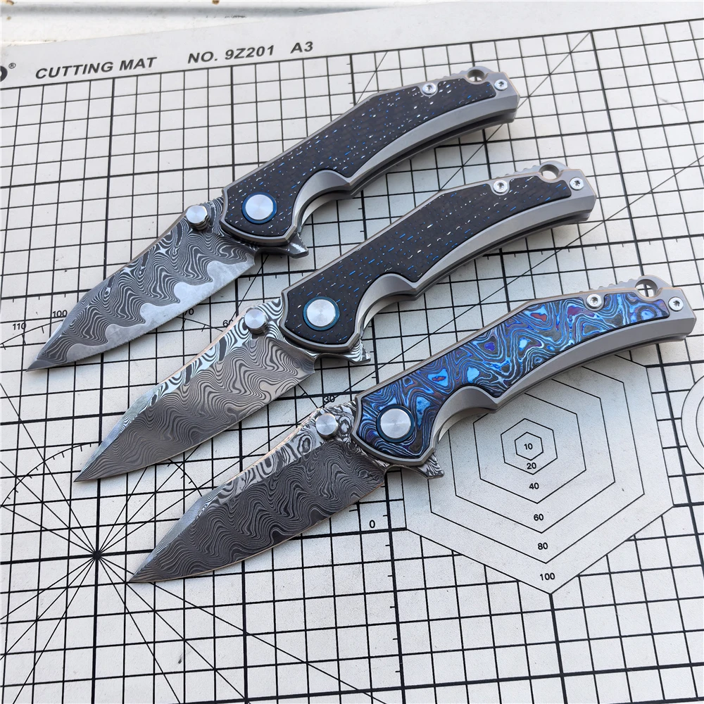 Damascus Steel Folding Knife Zirconium Titanium Alloy Handle Camping Outdoor Survival Sharp Hunting Knife EDC Defense Tool