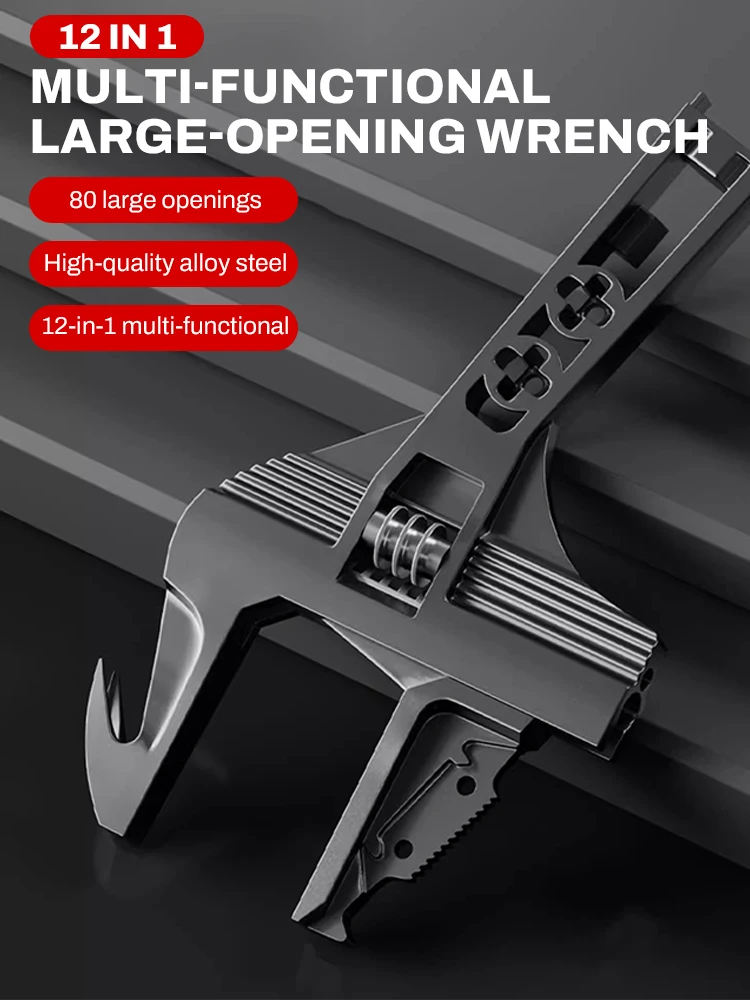 

Multi-function Adjustable Wrench Aluminium Alloy Large Open Wrench Universal Spanner Repair Tool for Water Pipe Screw Bathroom