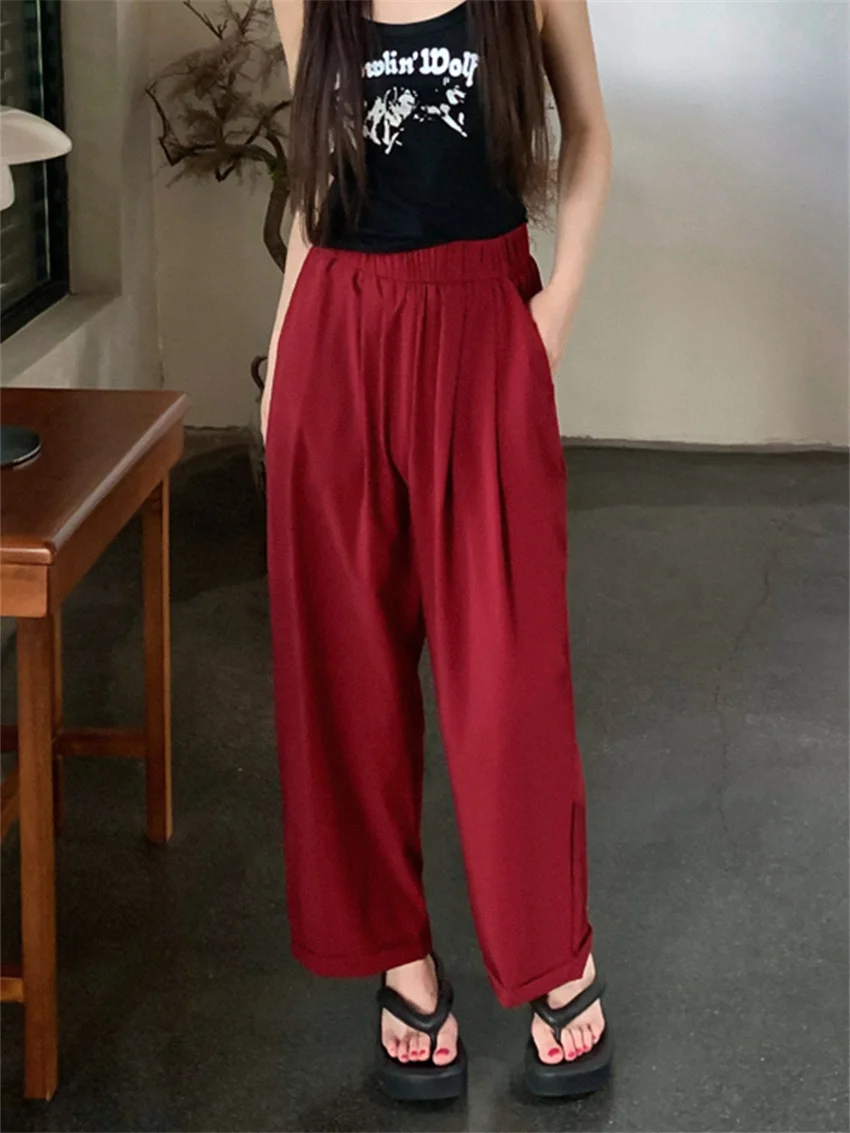 

Alien Kitty M-L Women Trousers Chic Loose Autumn Solid New Streetwear Curl Straight Work Wear Casual Office Lady Wide Leg