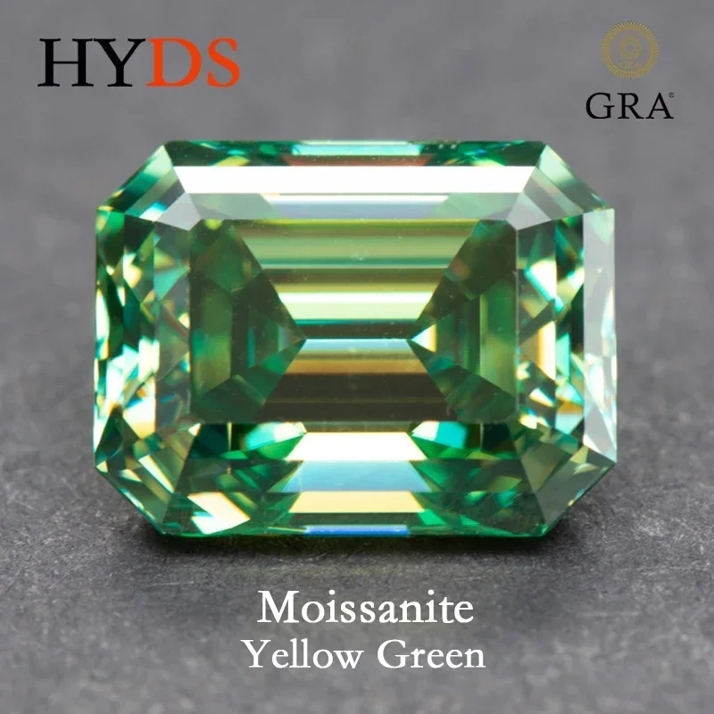 

Moissanite Stone Emerald Cut Yellow Green Color VVS1 Gemstone Charms Beads for DIY Jewelry Making Material with GRA Certificate