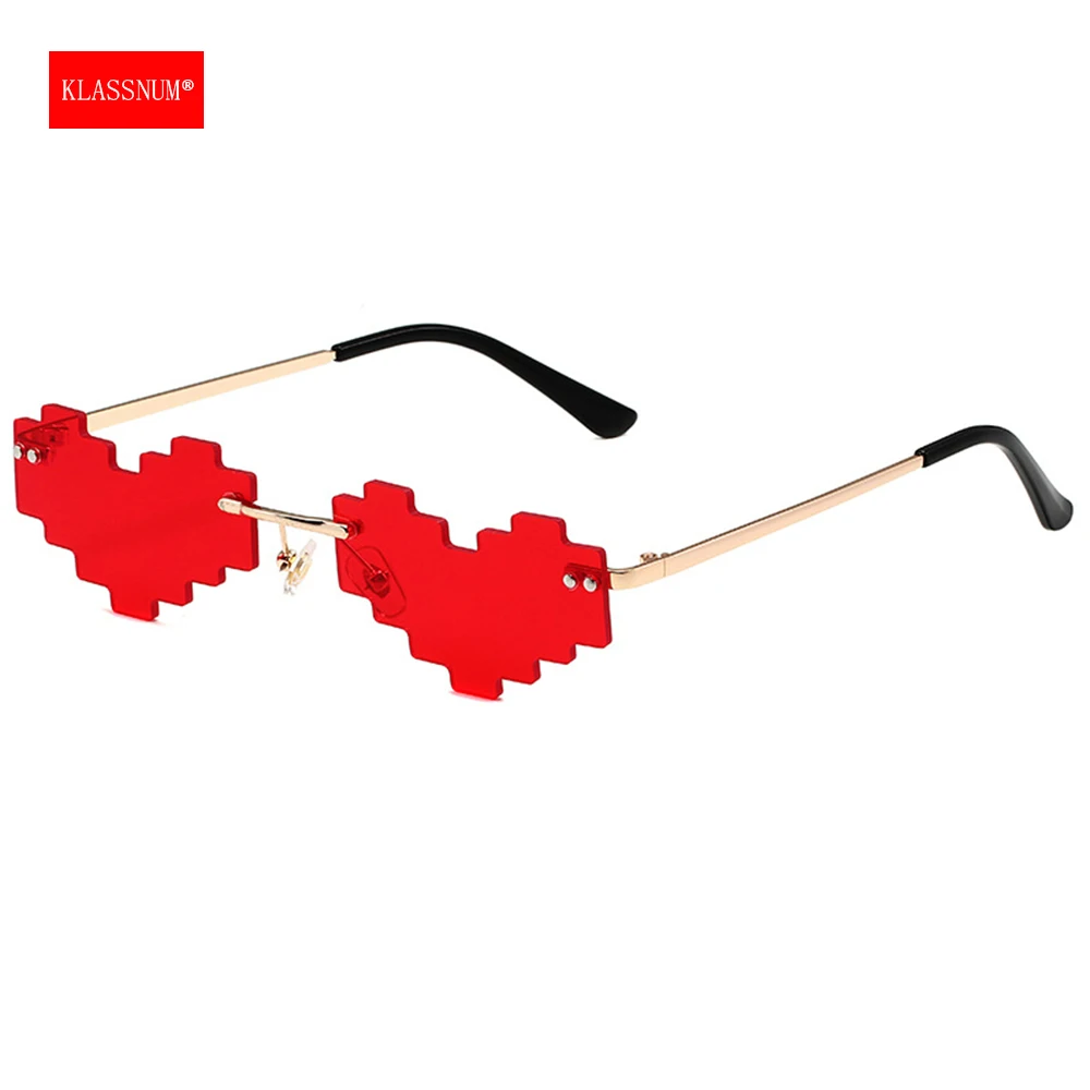 KLASSNUM Women Mosaic Heart Sunglasses Funny Pixelated Party Glasses Retro Gamer Robot Eyeglasses Cosplay Glasses for Men Novel